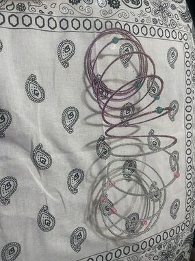 Beaded Wire Coil Bracelet Set - Pink & Silver